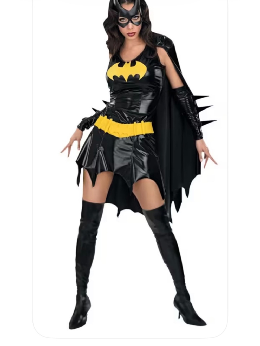 Batgirl Inspired Black and Yellow womens Halloween Costume missing face mask